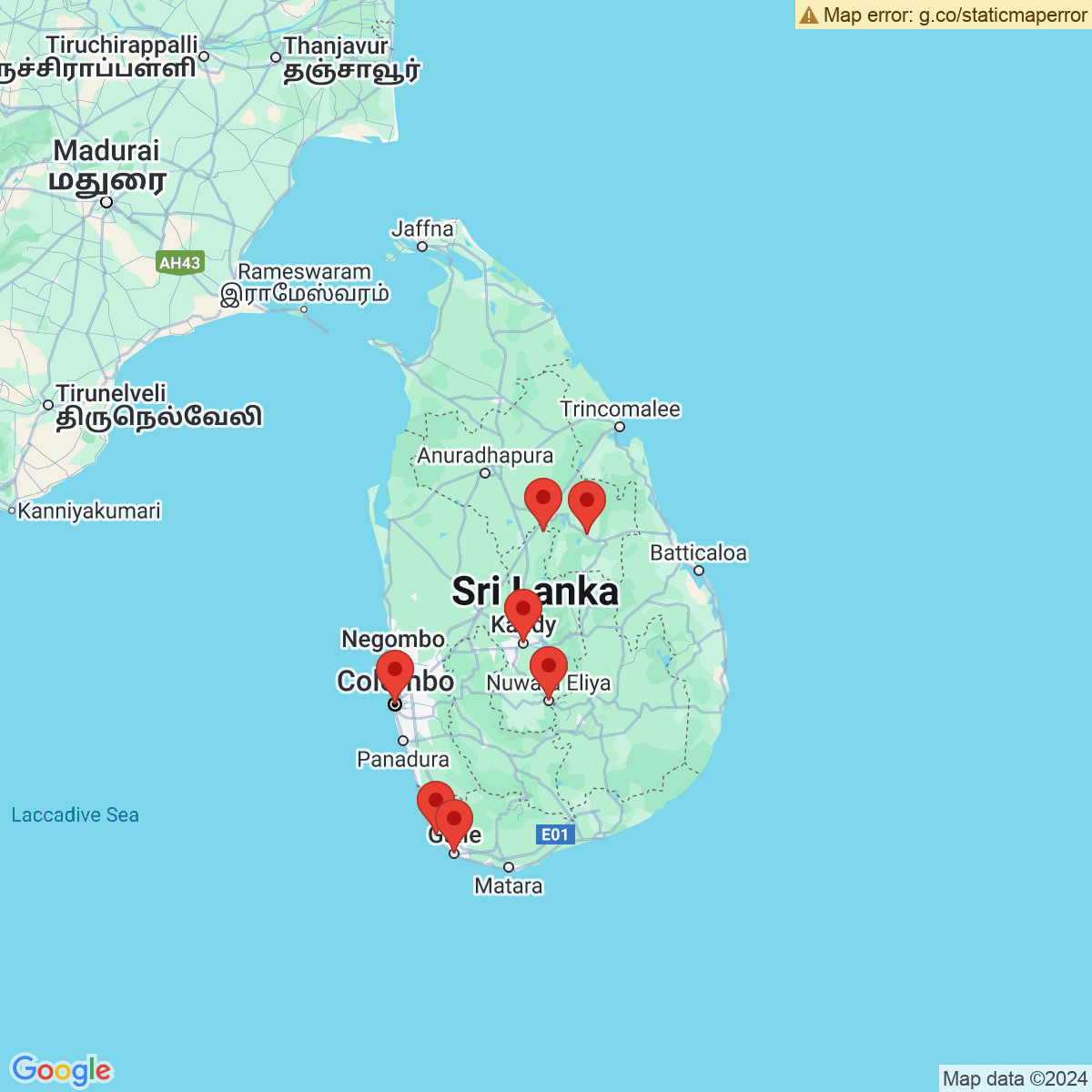 Carte du voyage SRI LANKA