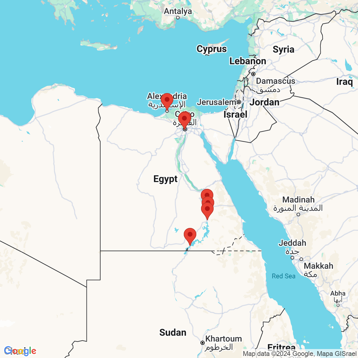 Carte du voyage EGYPTE