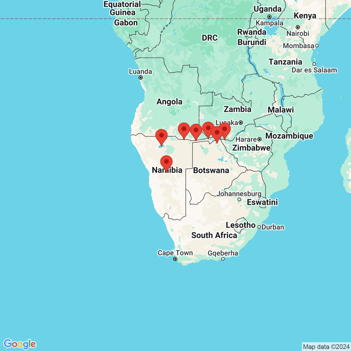 Carte du voyage NAMIBIE