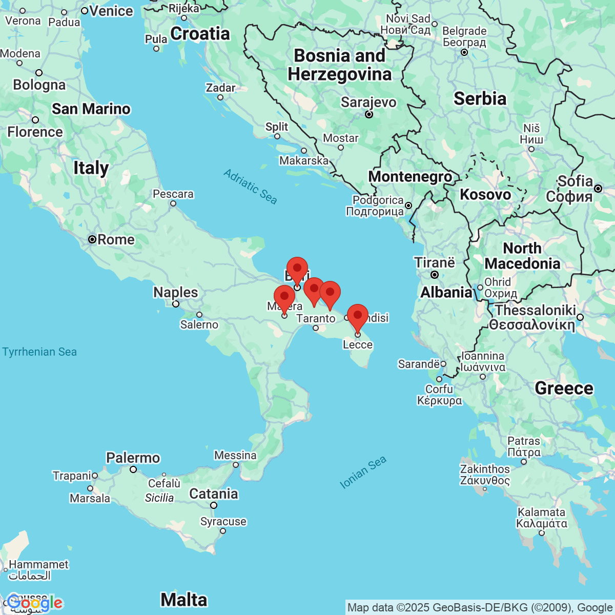 Carte du voyage ITALIE -  LES POUILLES